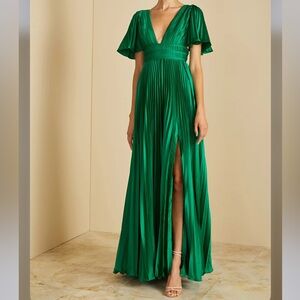 Amur Jupiter Pleated Shirt Sleeve Slit Gown NWT Size 2